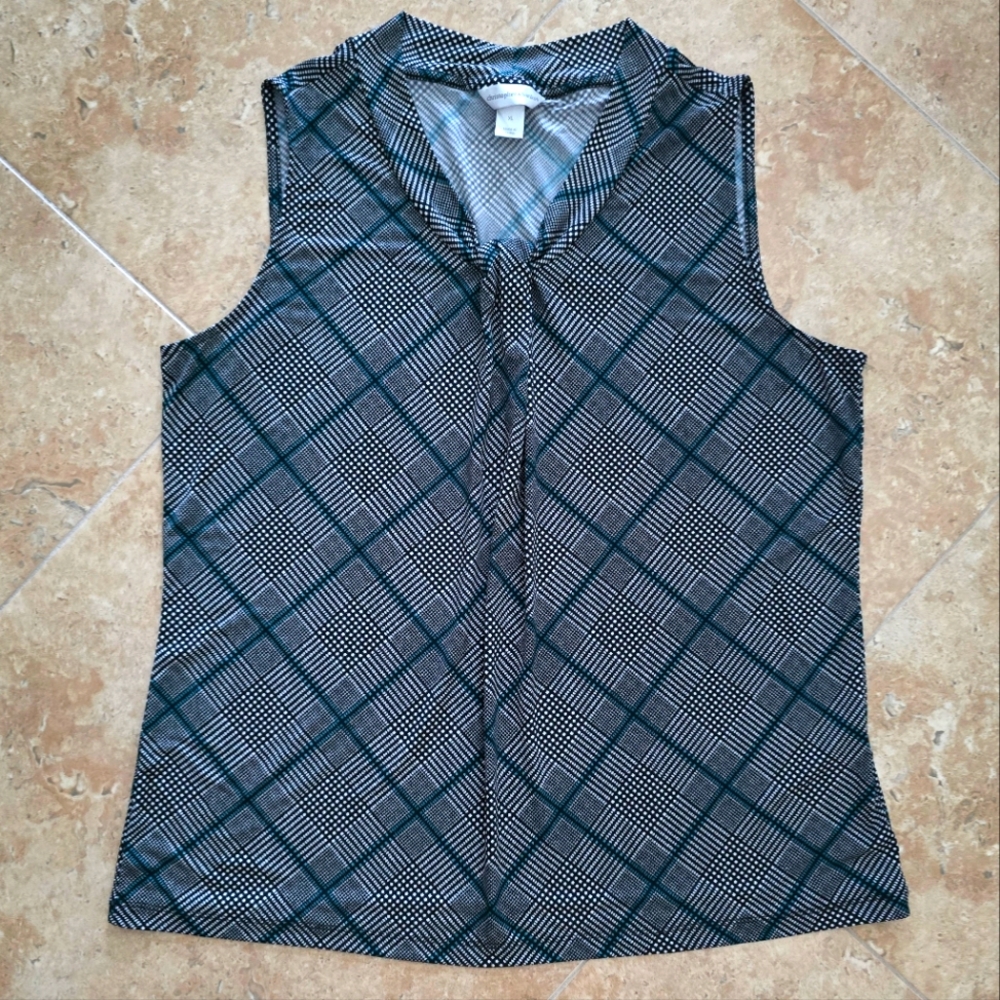 EUC XL Jersey Knit Sleeveless Shell Tank Black White Teal Blue Tartan Plaid